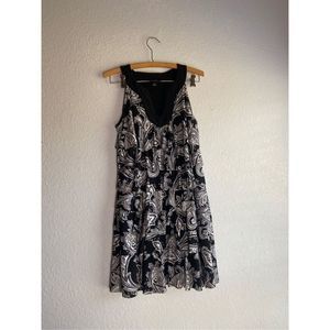 White House black market women medium dress black and white paisley ruffle dress